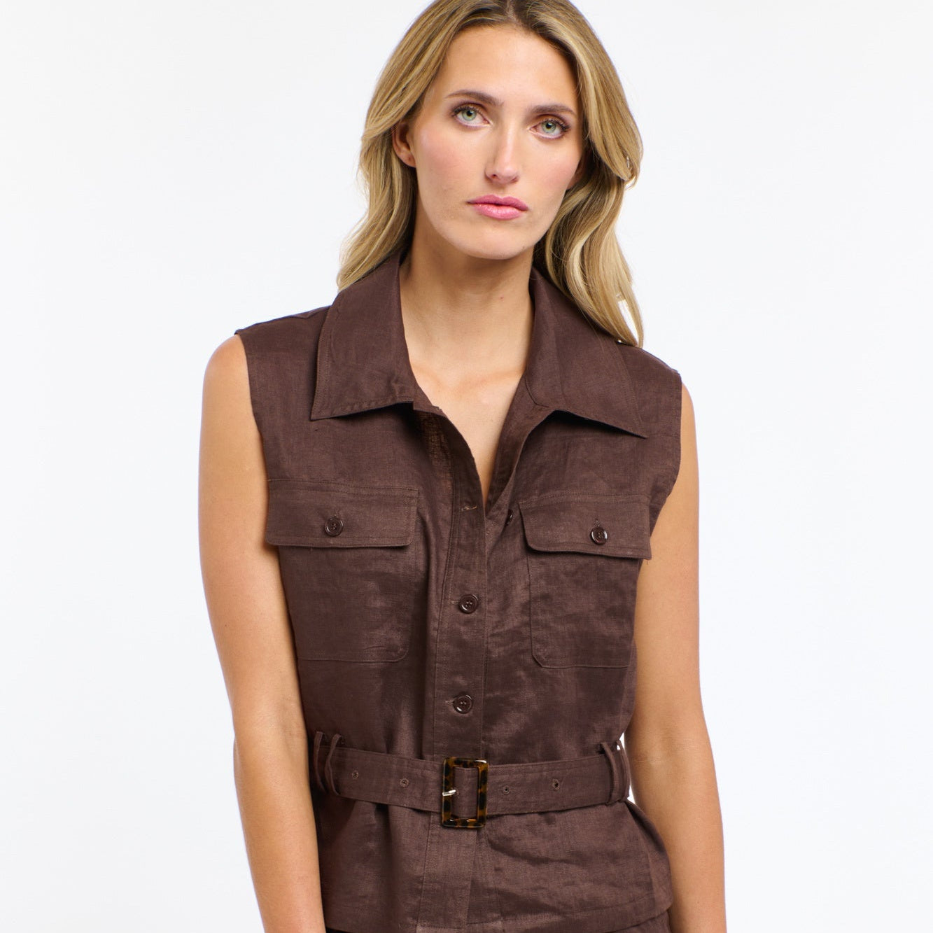 Perry Linen Vest - Chocolate