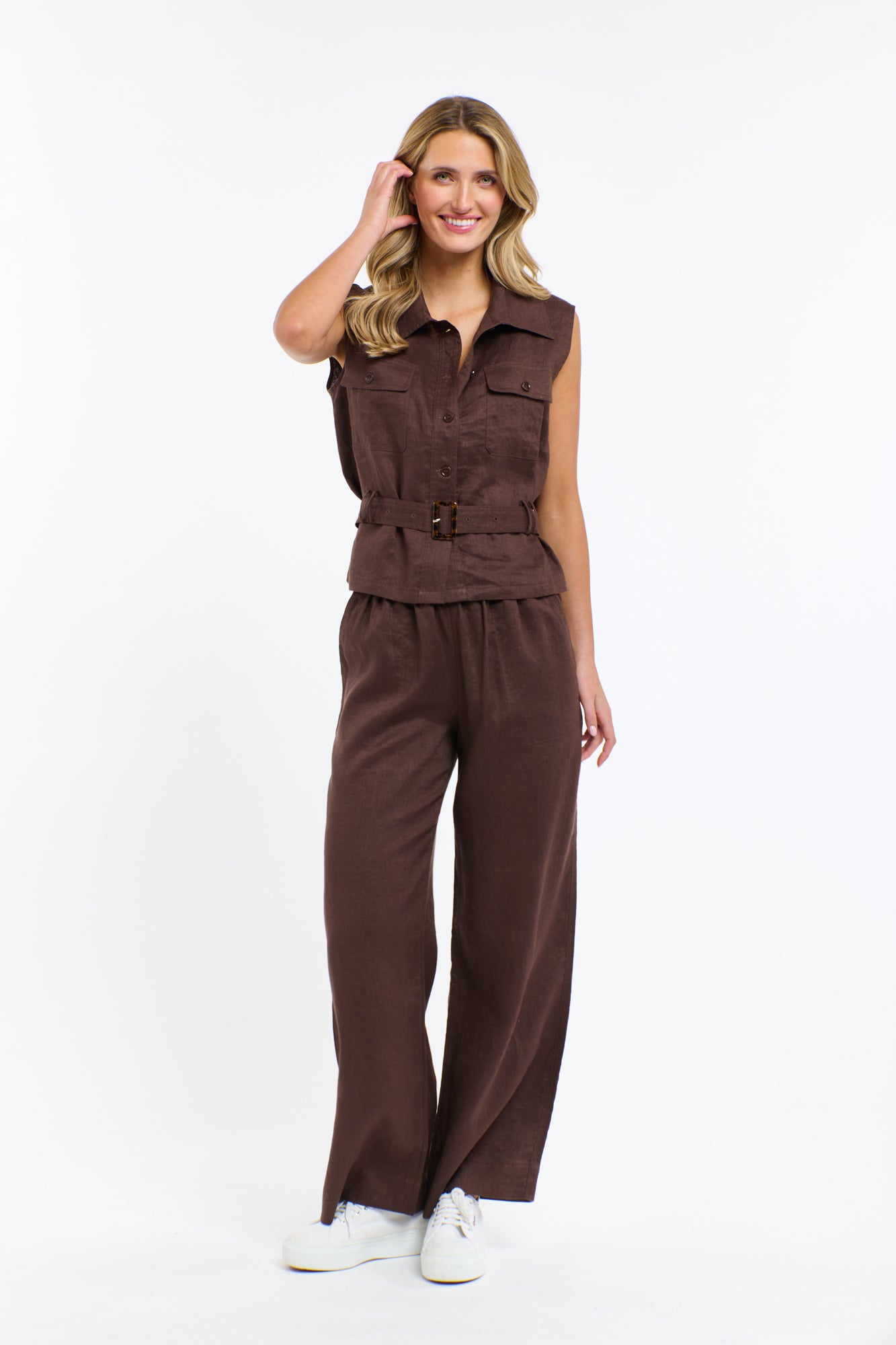 Perry Linen Vest - Chocolate