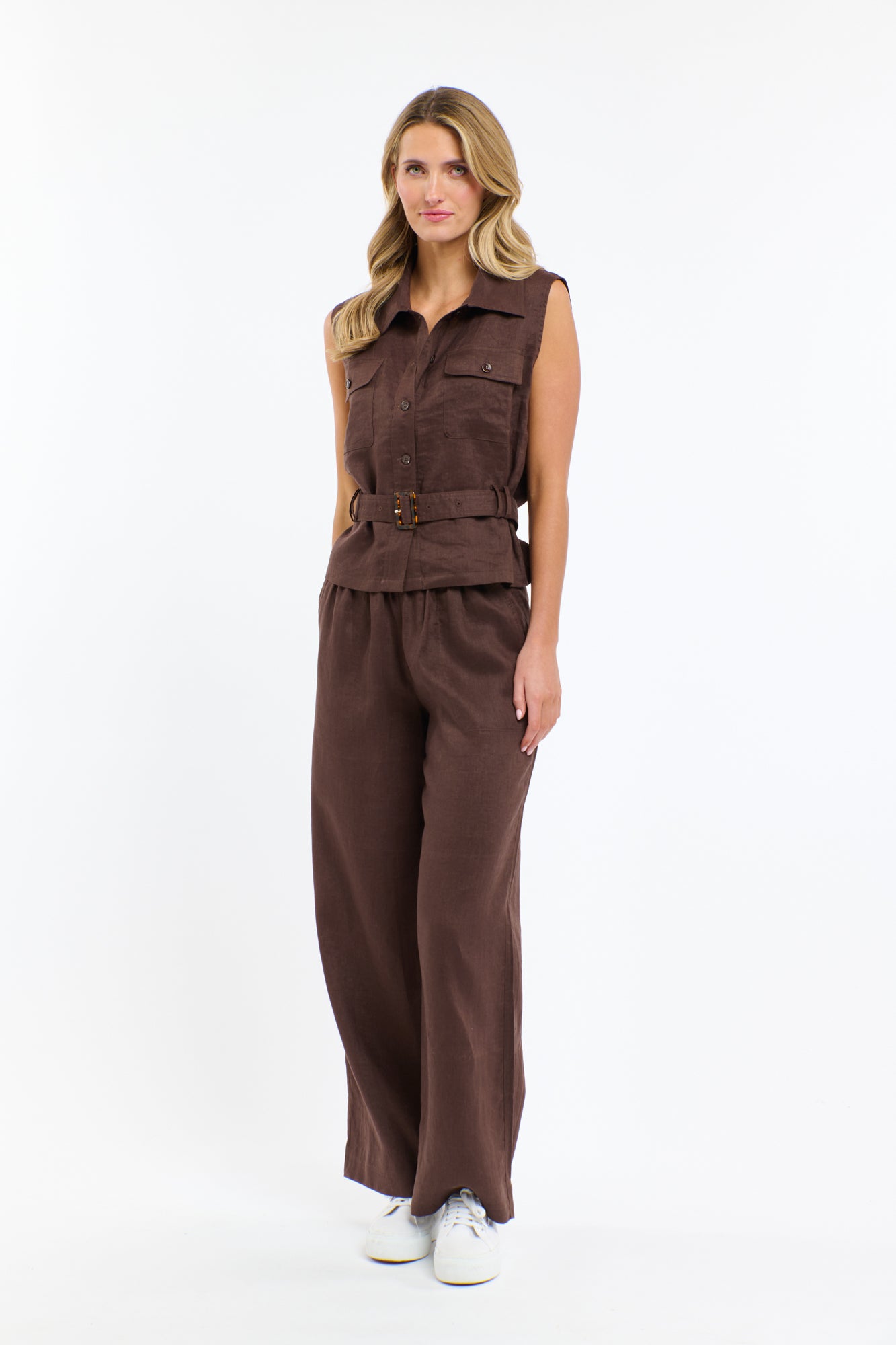 Perry Linen Vest - Chocolate