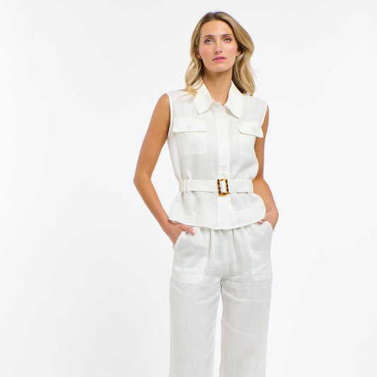 Perry Linen Vest - White