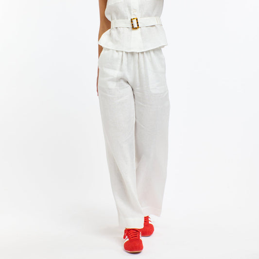 Perry Linen Drawcord Pant - White