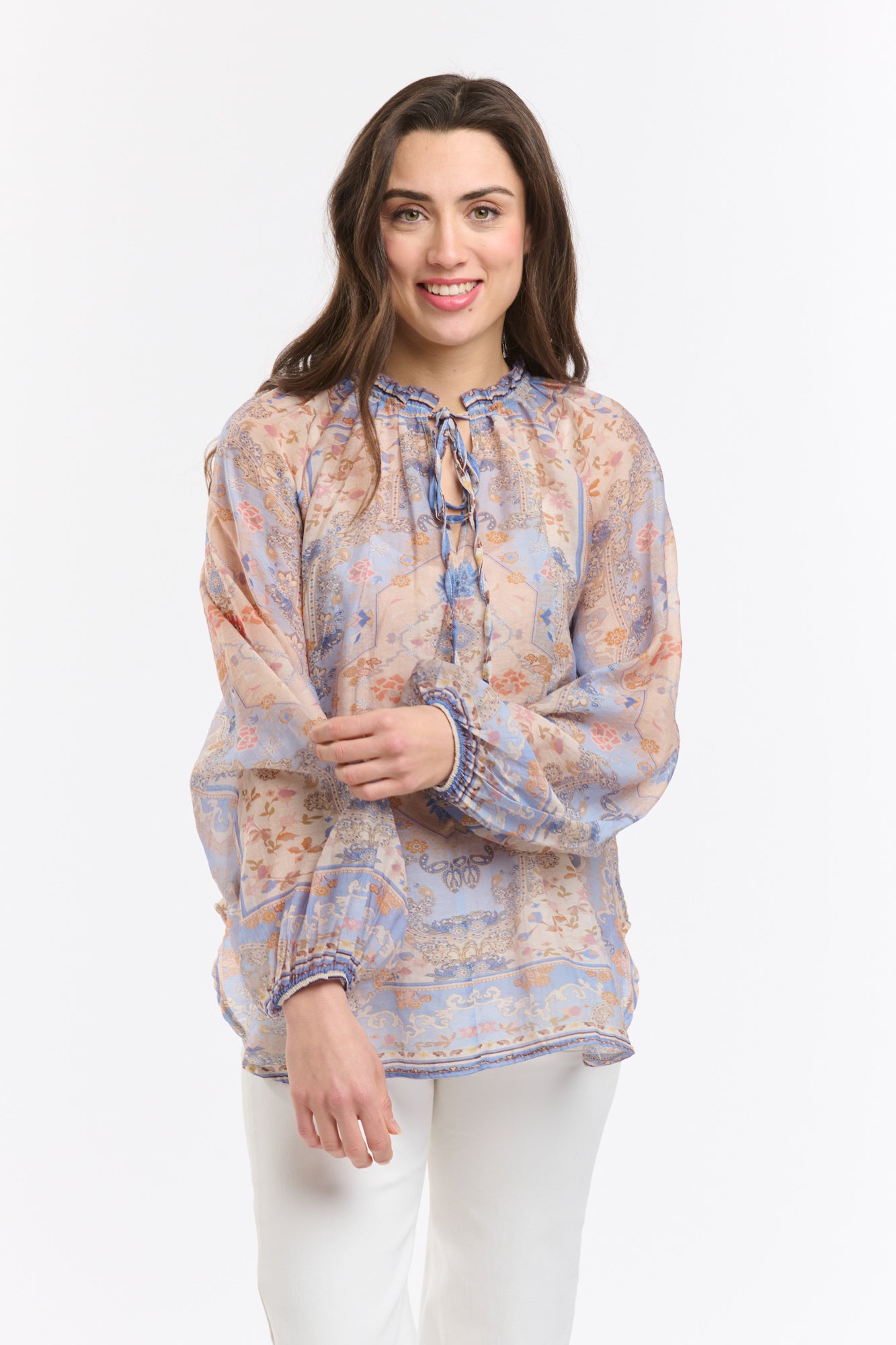 Emily Ruffle Collar Shirt - Azure