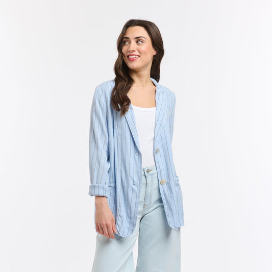 Ticking Slouch Jacket - Celeste