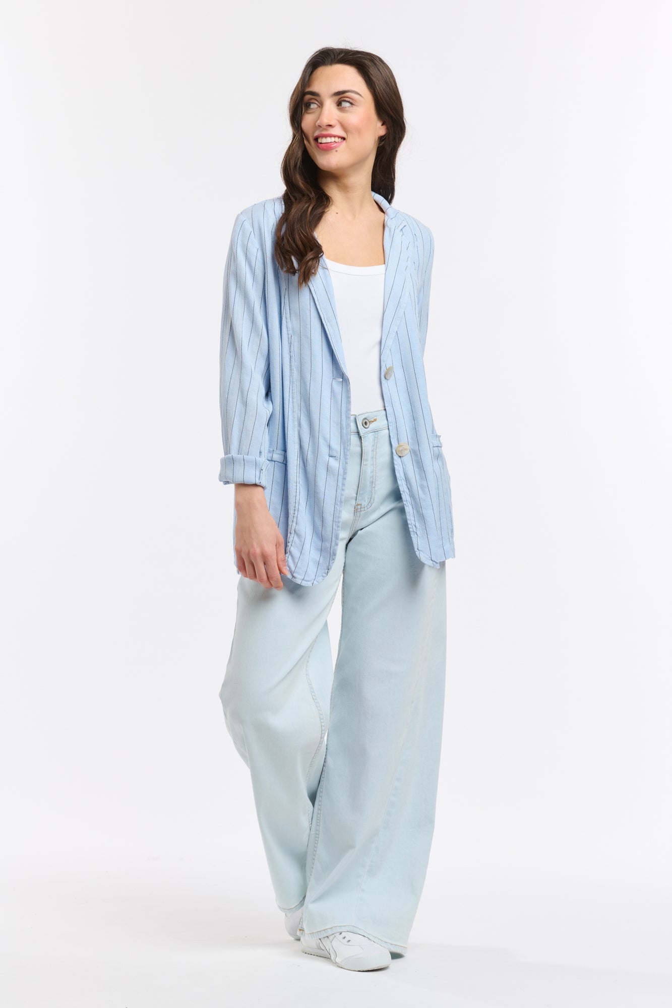Ticking Slouch Jacket - Celeste