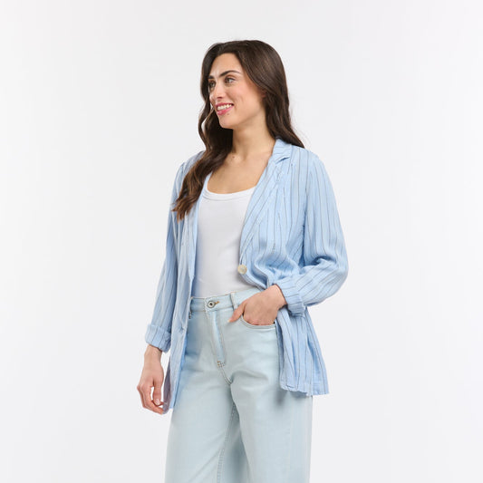 Ticking Slouch Jacket - Celeste