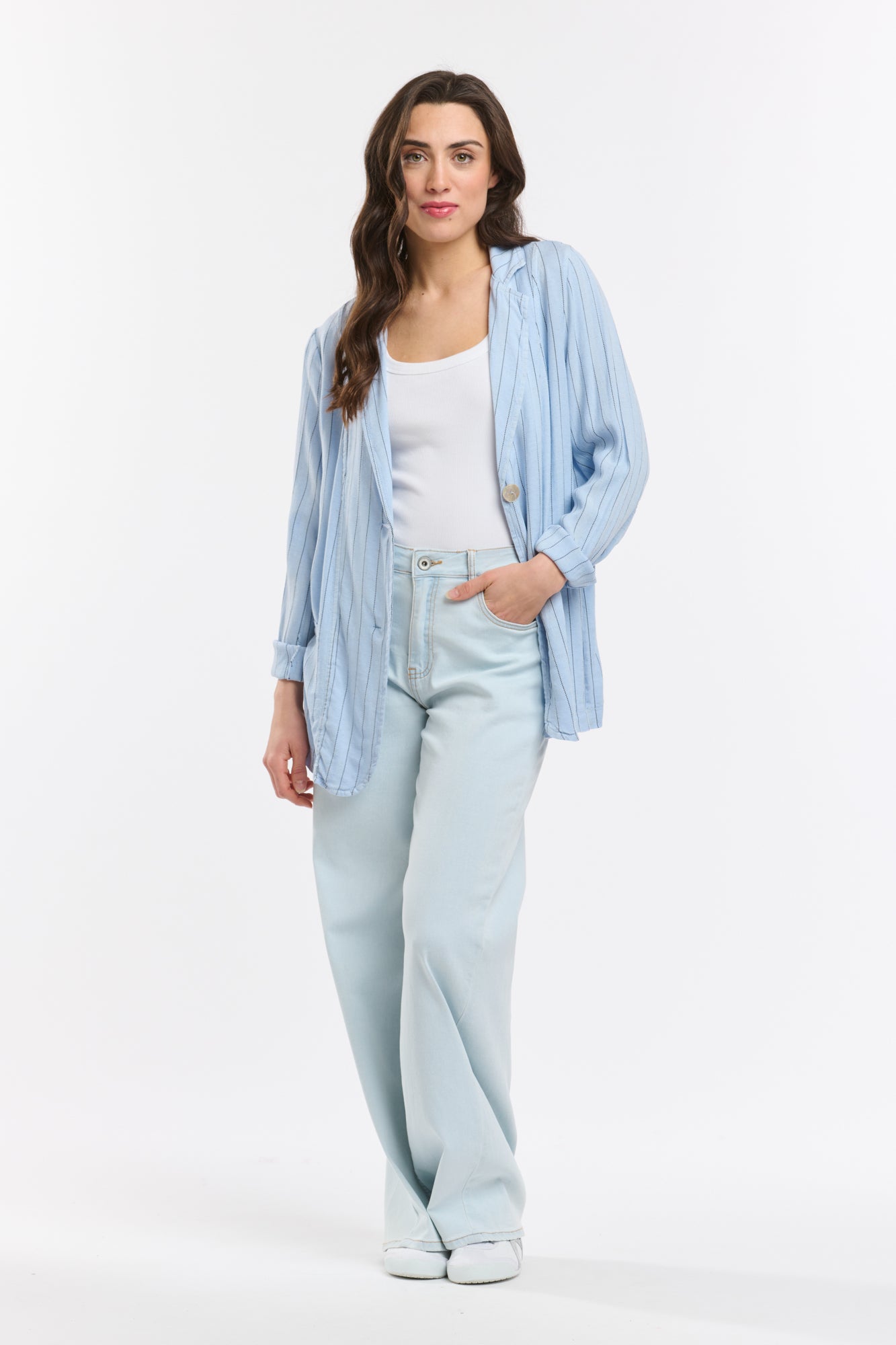 Ticking Slouch Jacket - Celeste