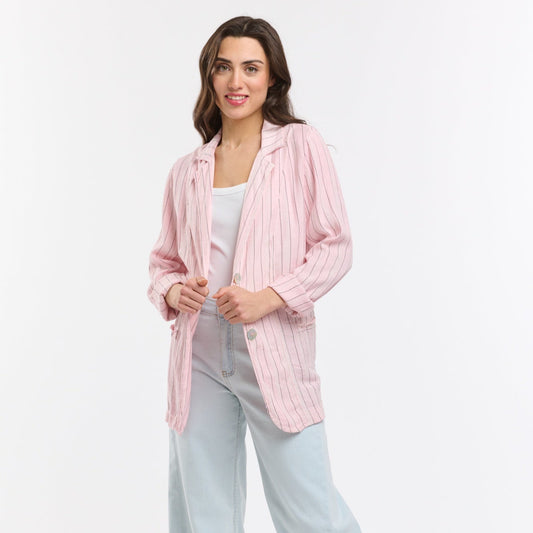 Ticking Slouch Jacket - Rosa
