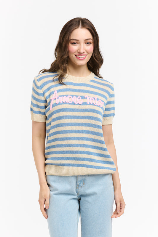 Amore Striped Sweater - Light Blue