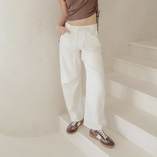 Campus Tie Waist Barrel Jeans - Ecru
