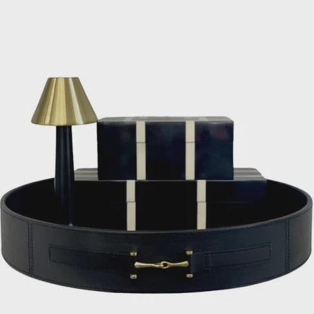 Leather Black & Gold Round Tray