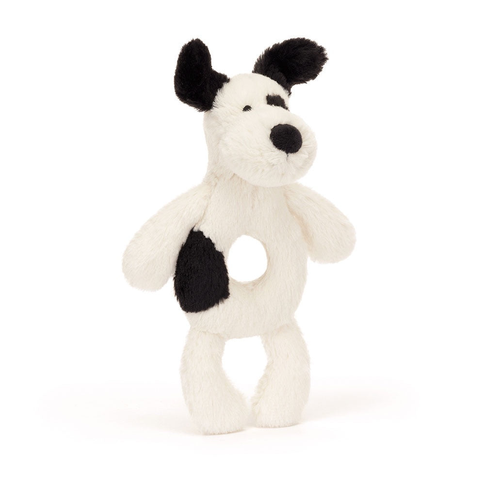 Jellycat - Bashful Puppy Ring Rattle Black & Cream