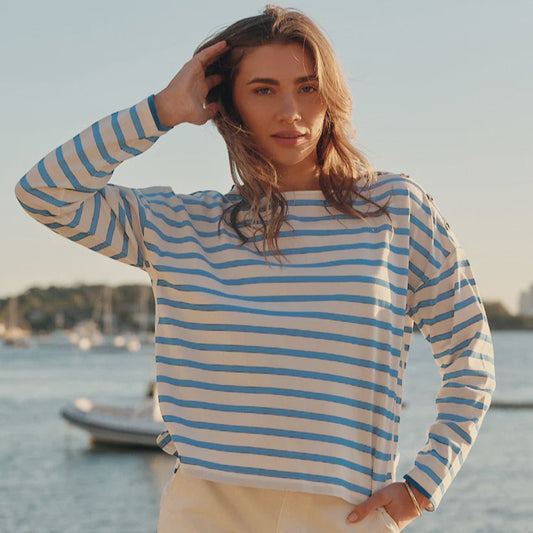 Bretton Stripe Tee - Cornflower Blue