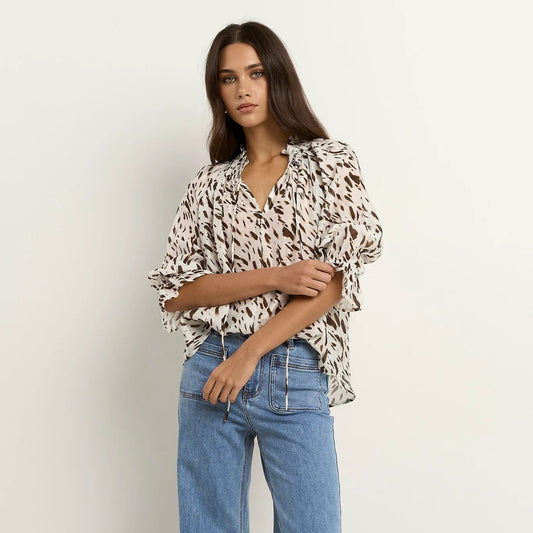 Certainty White Chocolate Animal Shirred Neck Top