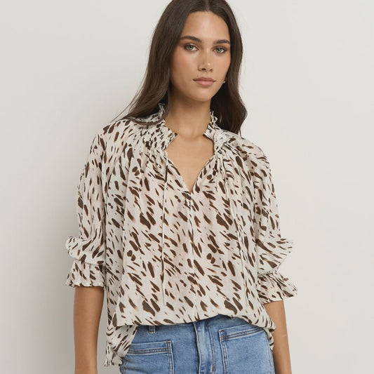 Certainty White Chocolate Animal Shirred Neck Top