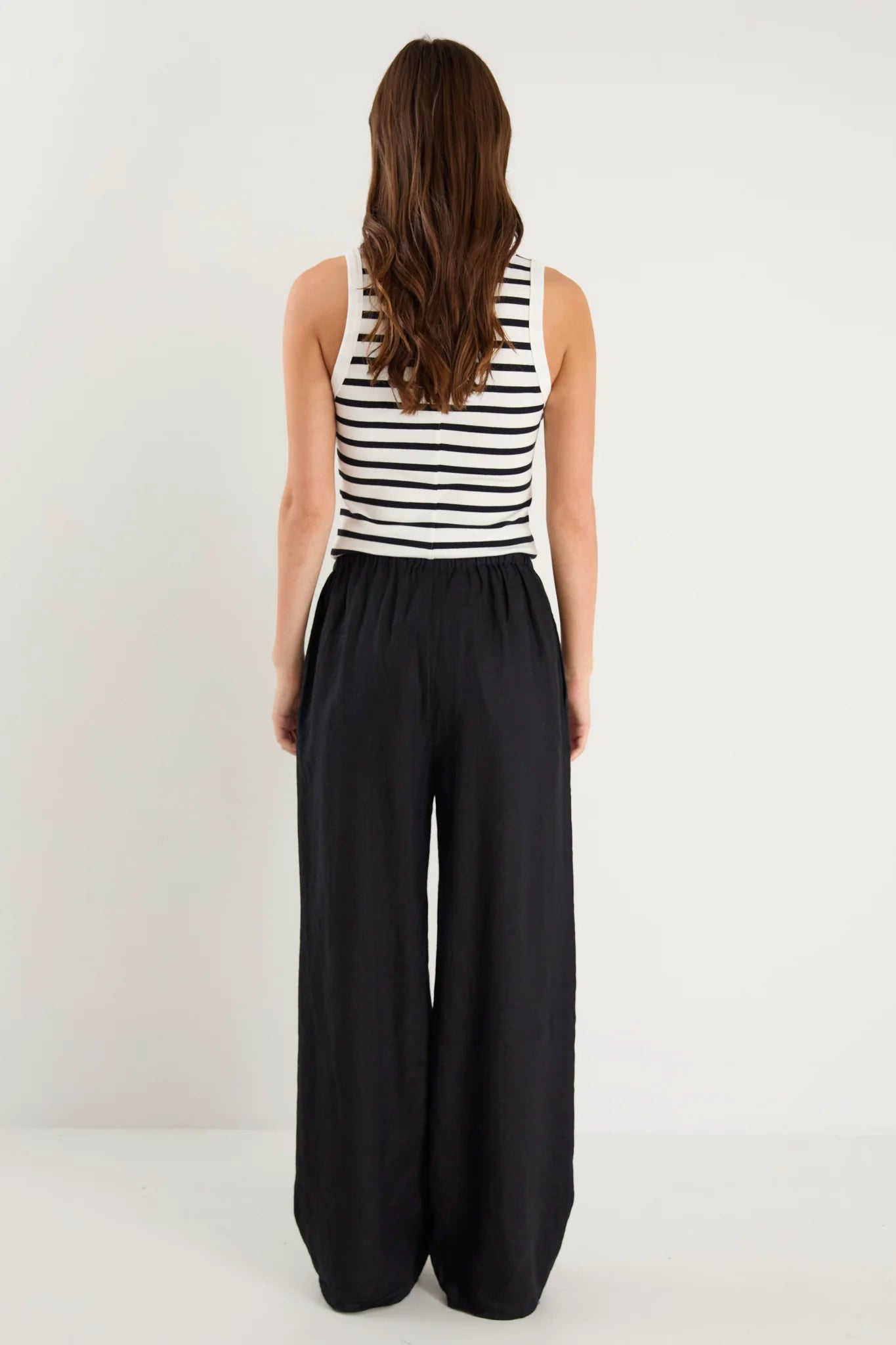 Wellness Black Linen Pull On Wide Leg Pants