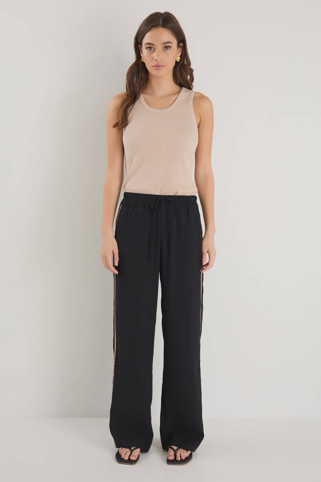 Confidant Black Side Stripe Crepe Wide Pants