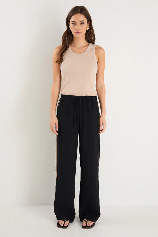 Confidant Black Side Stripe Crepe Wide Pants