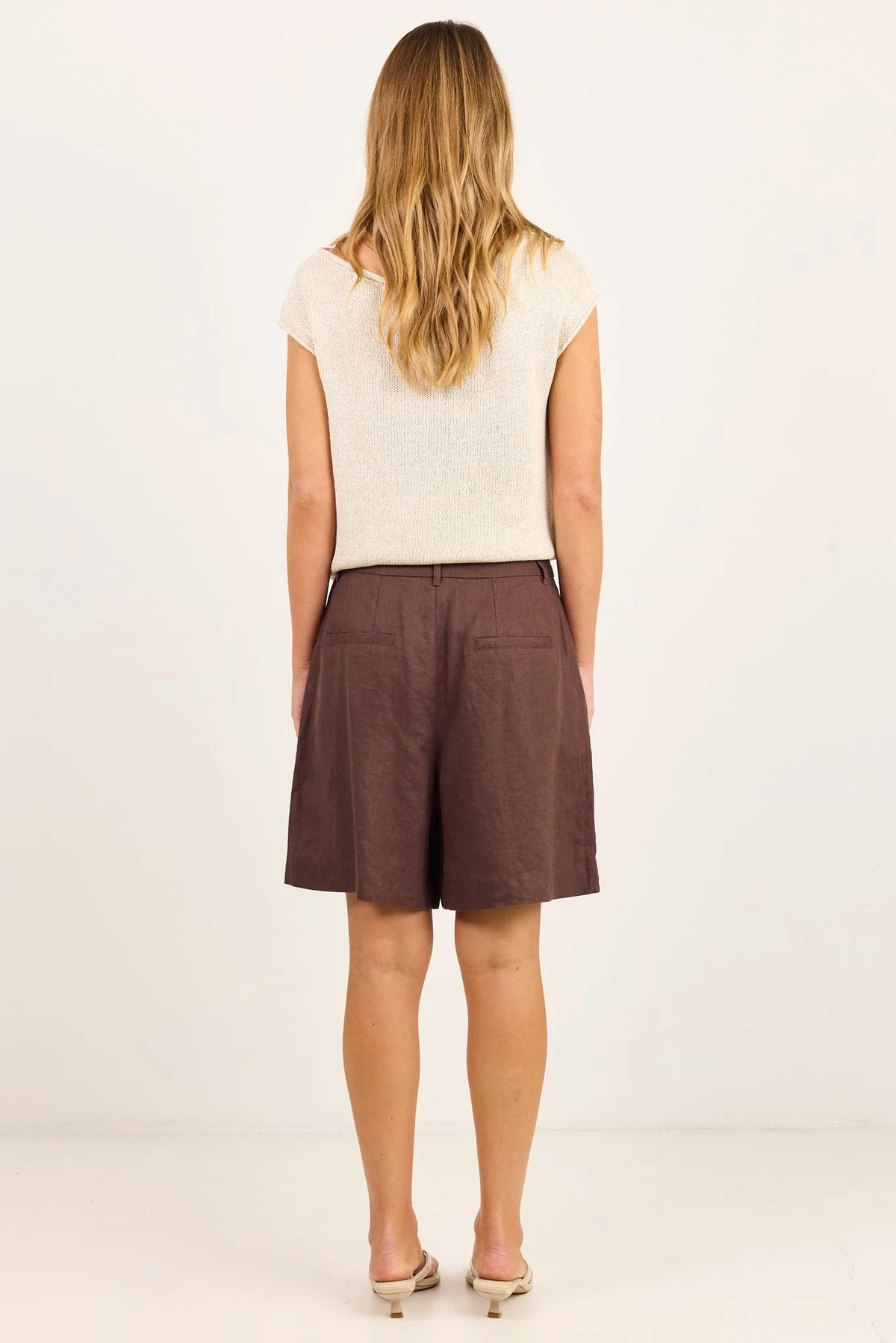 Literal Linen Pleat Front Shorts - Dark Chocolate