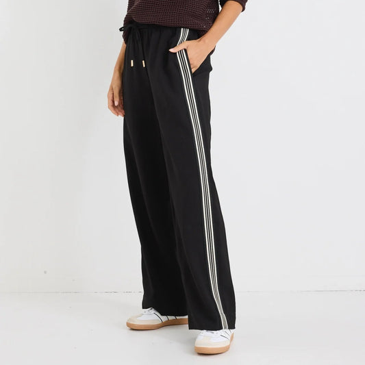 Vibe Black Jaquard Stripe Wide Leg Pants