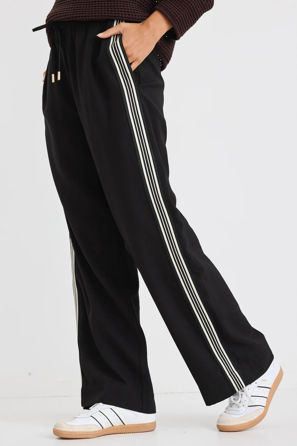 Vibe Black Jaquard Stripe Wide Leg Pants