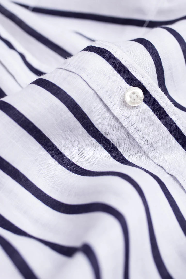 The Boyfriend Linen Shirt -  Navy & White Stripe
