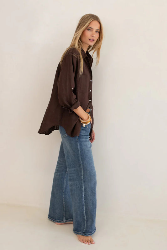 The Boyfriend Linen Shirt - Hot Chocolate