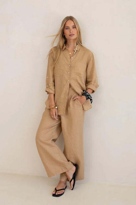 The Boyfriend Linen Shirt - Tan