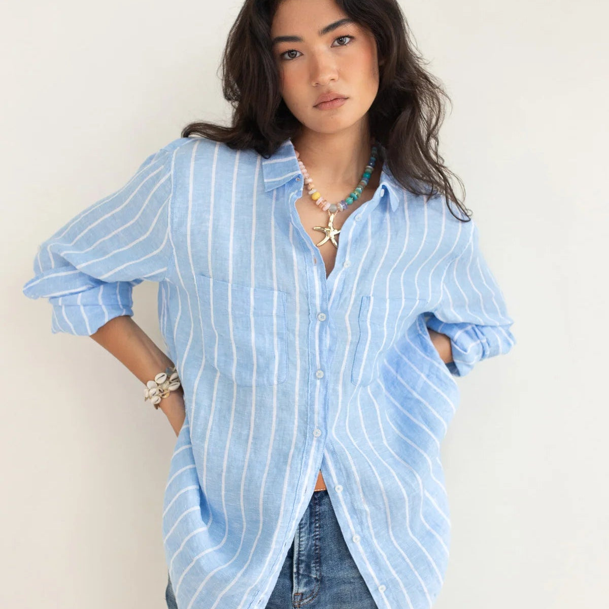 The Boyfriend Linen Shirt - AMALFI STRIPE