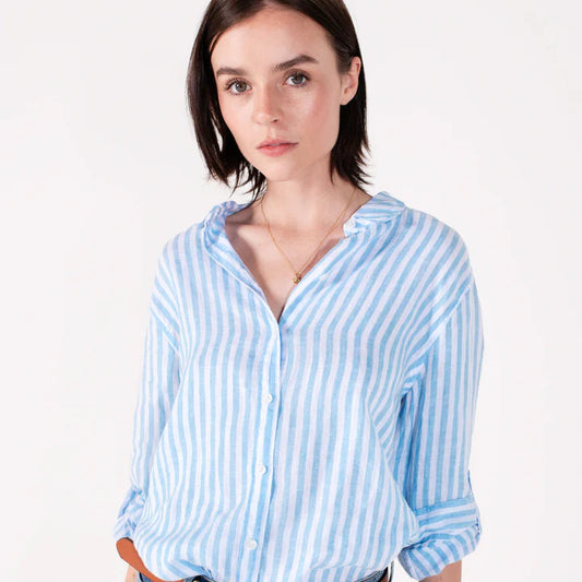 The Boyfriend Linen Shirt - Yarn Dye Sky Blue