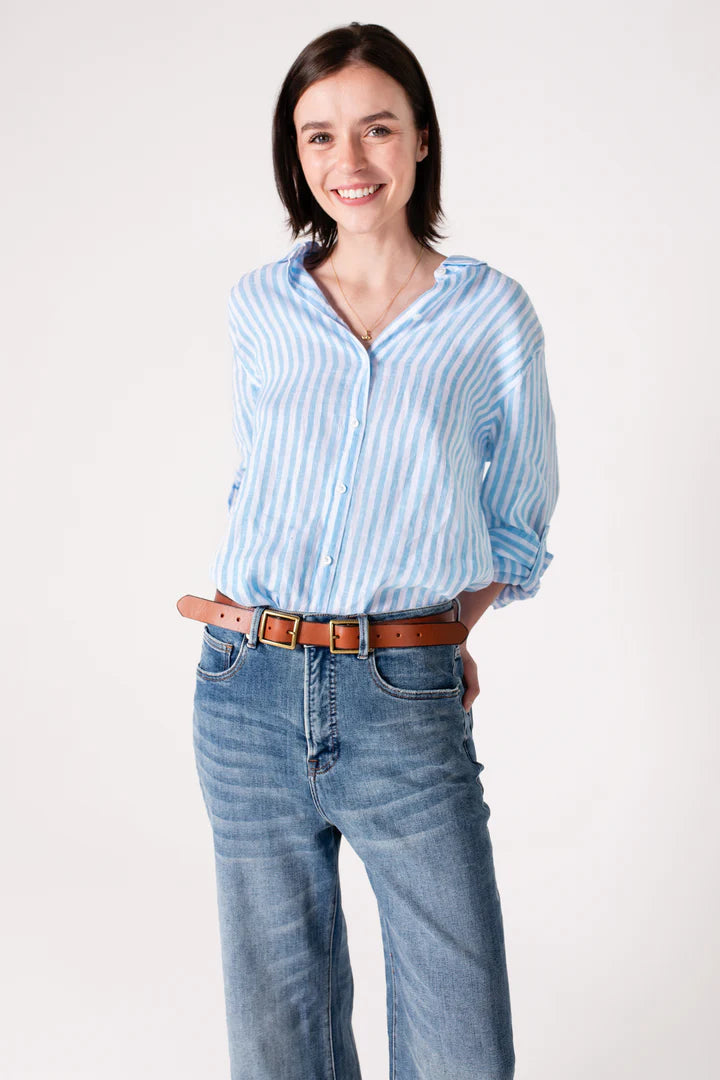 The Boyfriend Linen Shirt - Yarn Dye Sky Blue