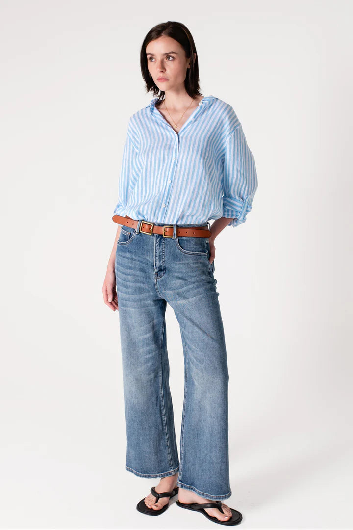 The Boyfriend Linen Shirt - Yarn Dye Sky Blue