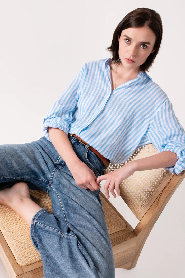 The Boyfriend Linen Shirt - Yarn Dye Sky Blue