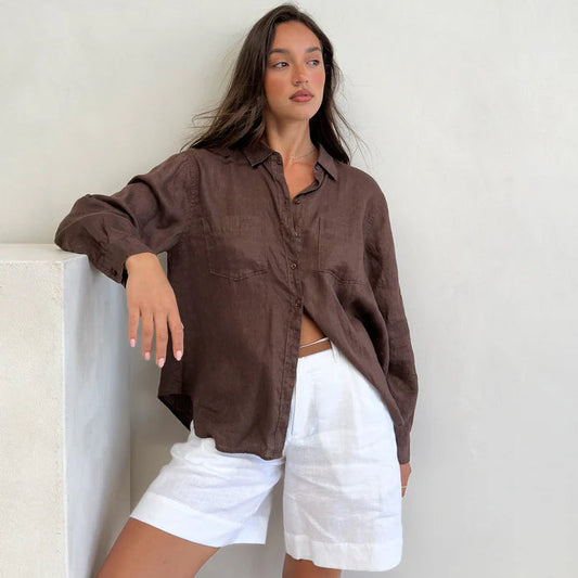 The Boyfriend Linen Shirt - Chocolate Martini