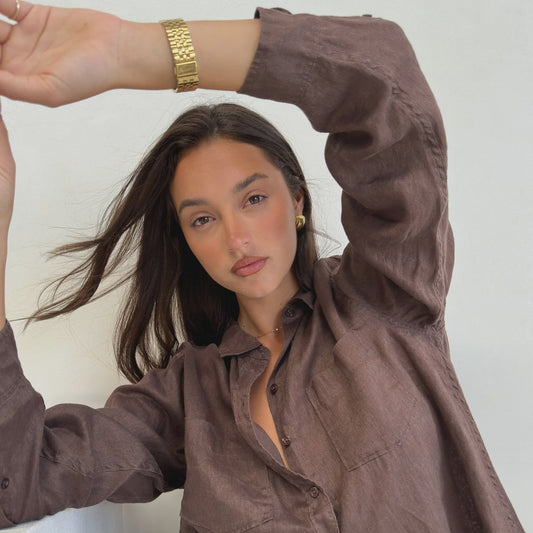 The Boyfriend Linen Shirt - Chocolate Martini