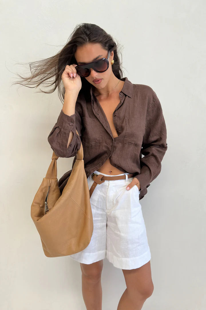 The Boyfriend Linen Shirt - Chocolate Martini