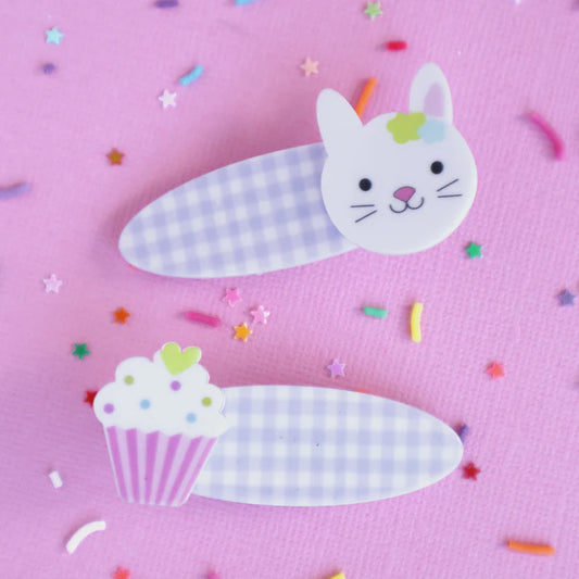 Tea Party Cupcake Bunny Hair Clips