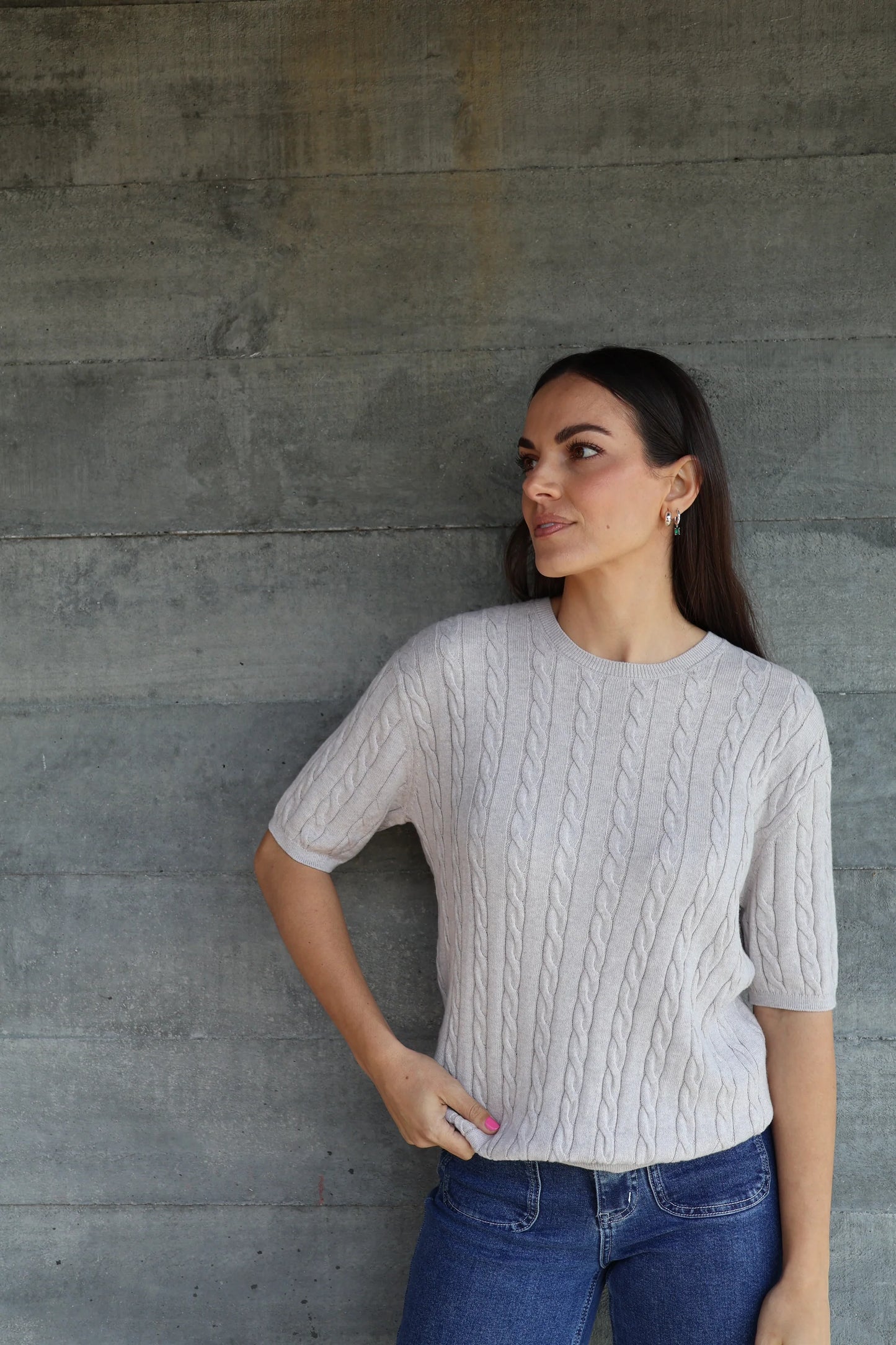 Beryl Cable Cashmere Top - Pumice