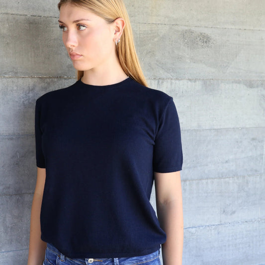 Beryl Cotton Cashmere Top - Navy