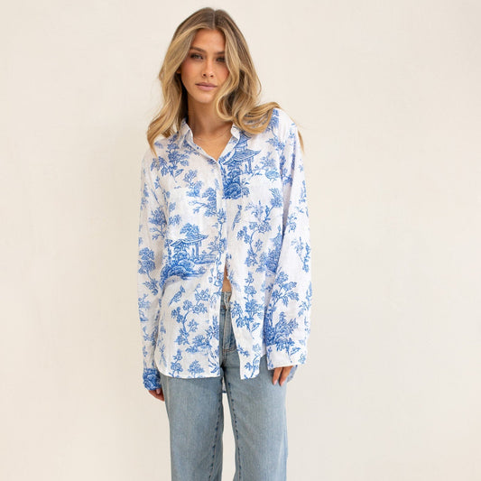 The Boyfriend Linen Shirt - Chinoiserie