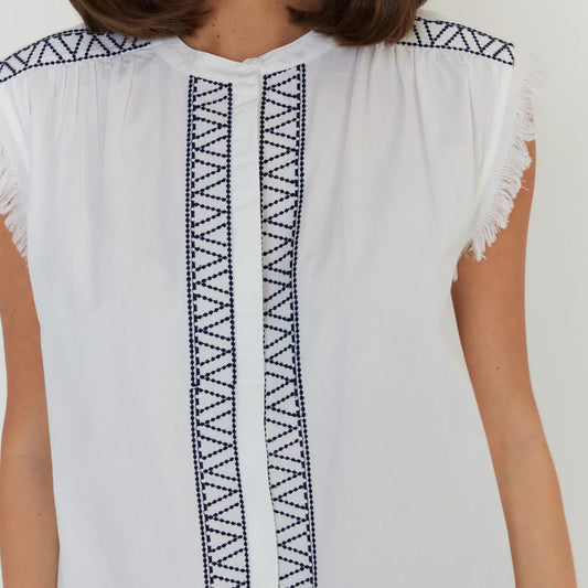 Roman Blouse - White/Navy
