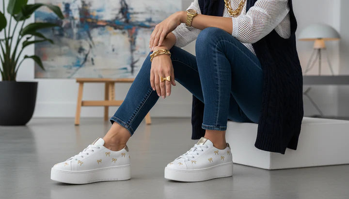 Love Knots Leather Platform Sneaker - White/Gold