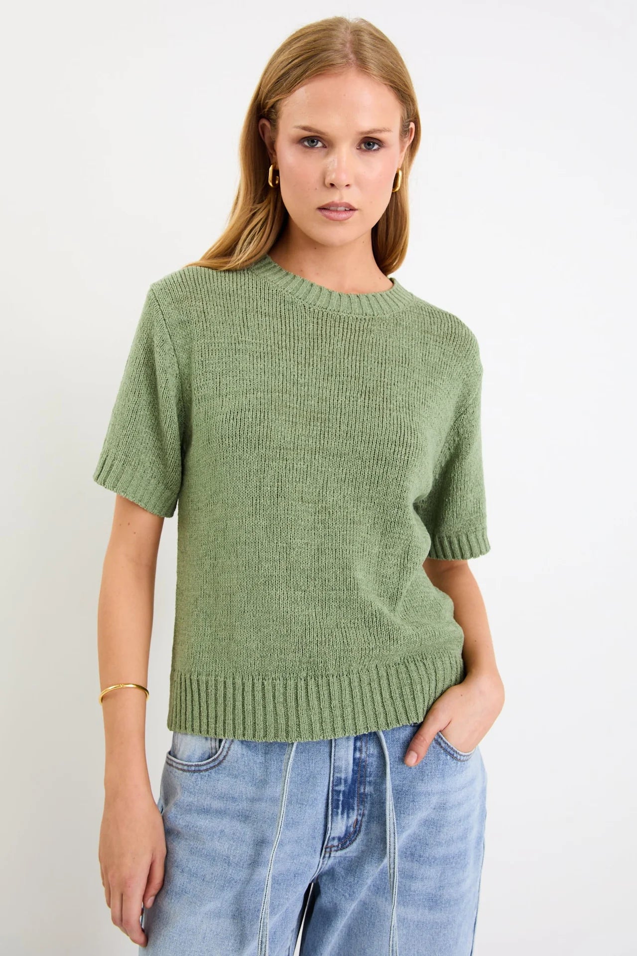 Loveable Sage Tape Yarn Knit Tee