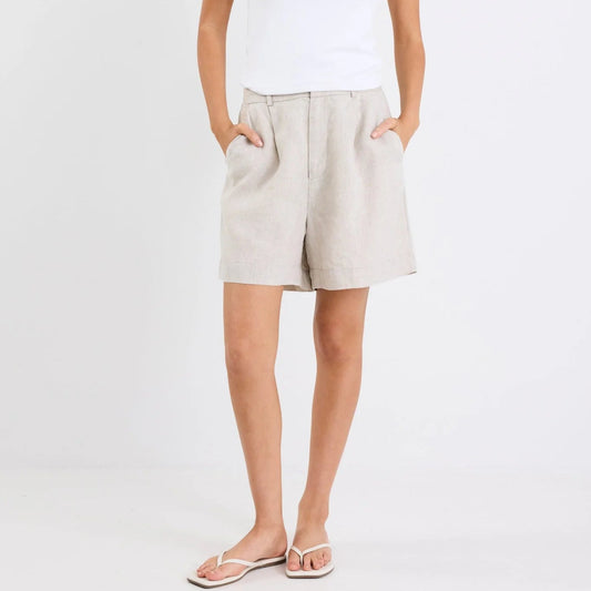 Literal Linen Pleat Front Shorts - Natural