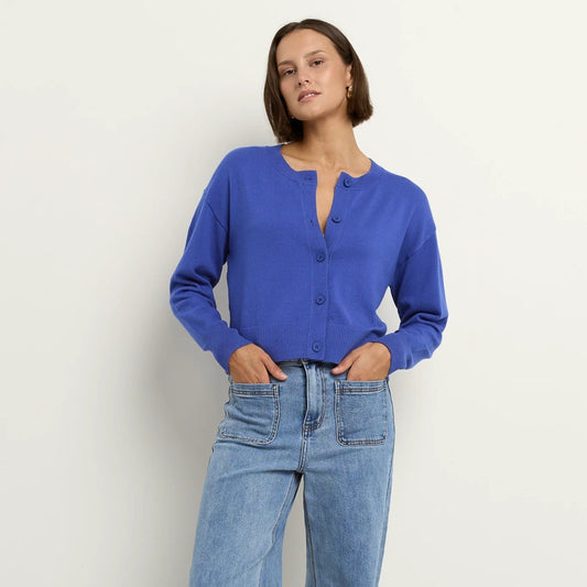 Release True Blue Cropped Crewneck Cardigan