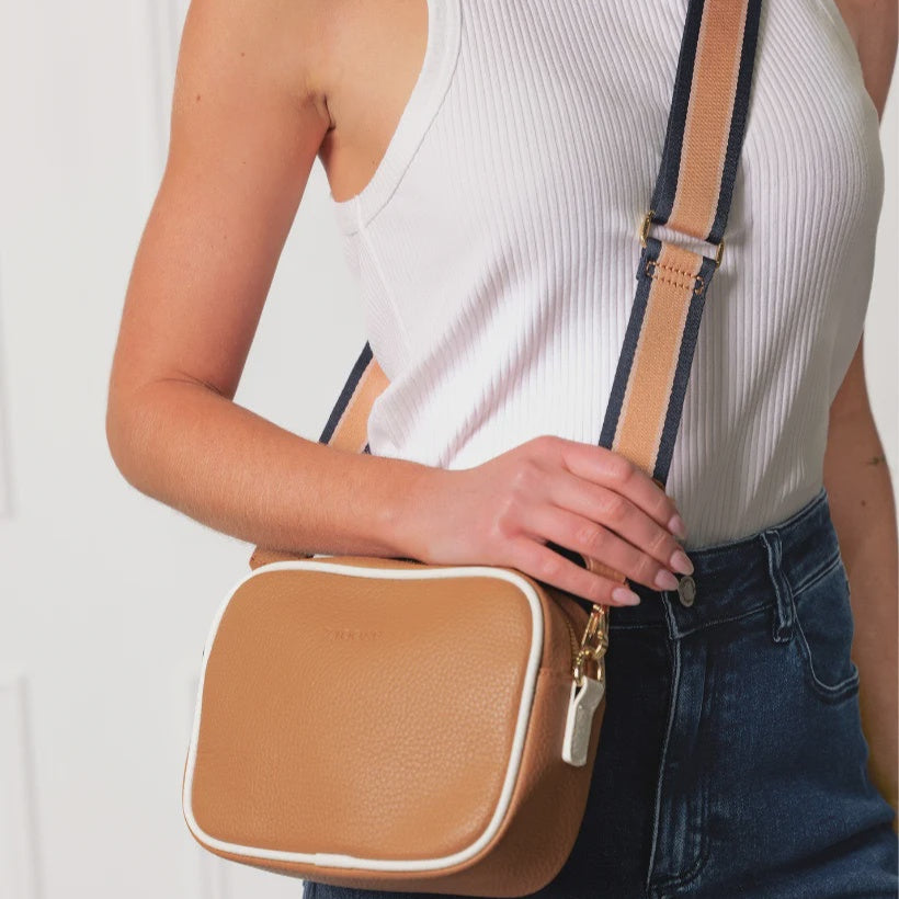 Ruby Sports Cross Body Bag Dual Tone Tan/White