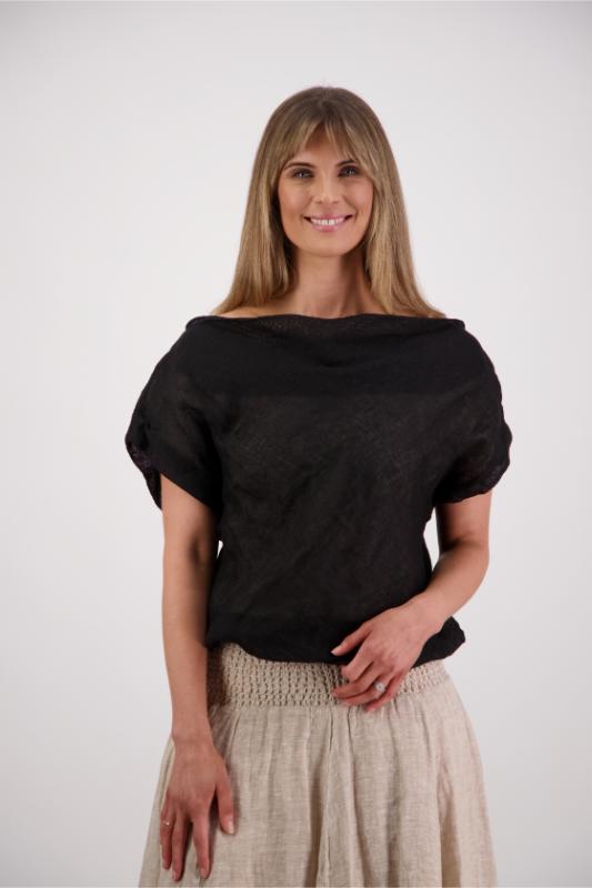 Shelby Linen Top - Black