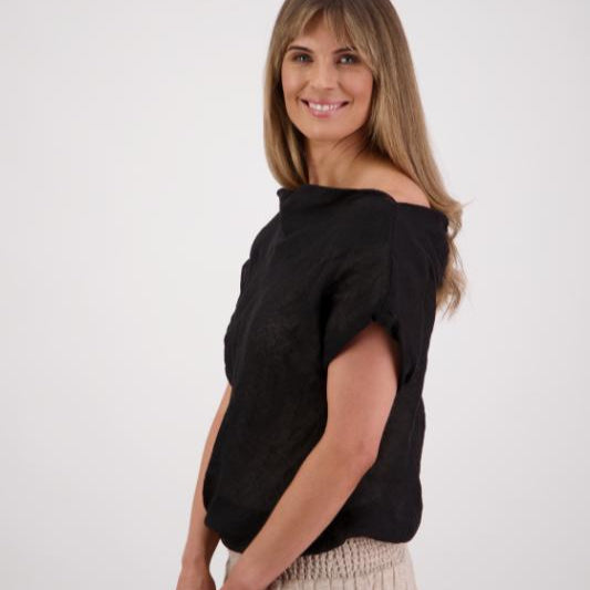 Shelby Linen Top - Black