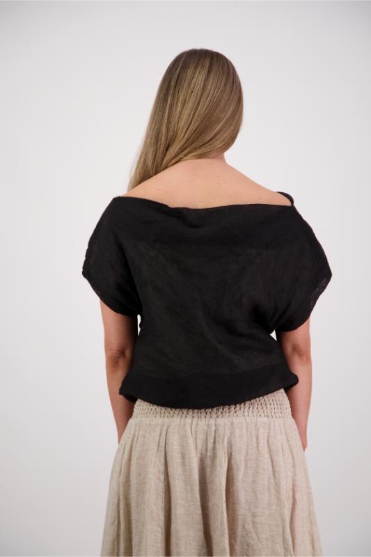 Shelby Linen Top - Black