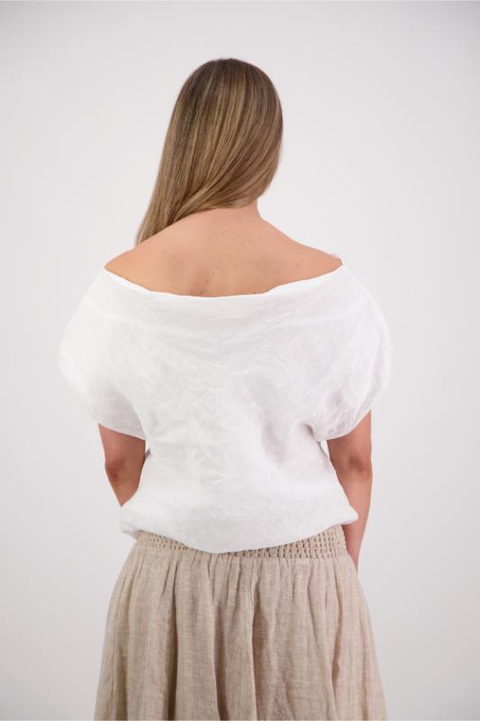 Shelby Linen Top - White