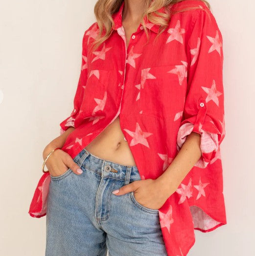 The Boyfriend Linen Shirt - Cosmic Crush